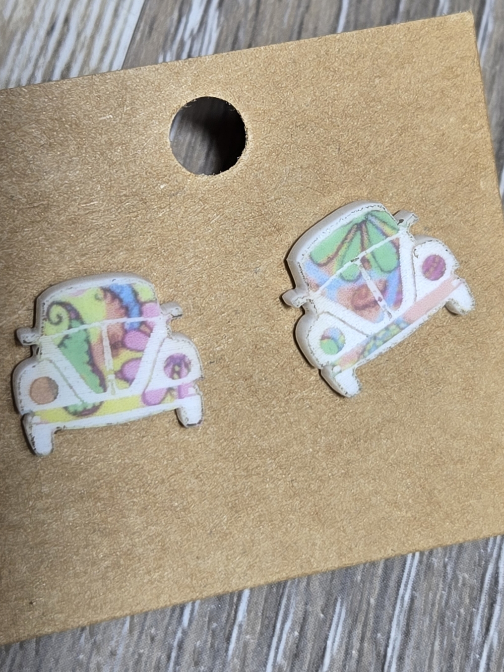 VW Hippy Car Stud Earrings - Picture 2 of 5